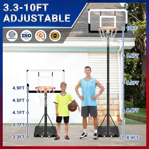 Yohood Basketball Hoop Outdoor 10ft Adjustable, Portable