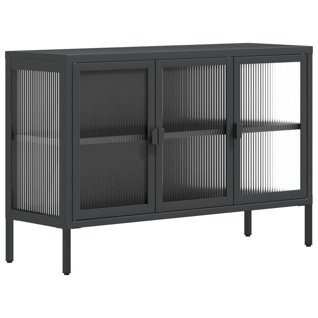 Credenza nera, 105 x 35 x 70 cm, vetro e acciaio