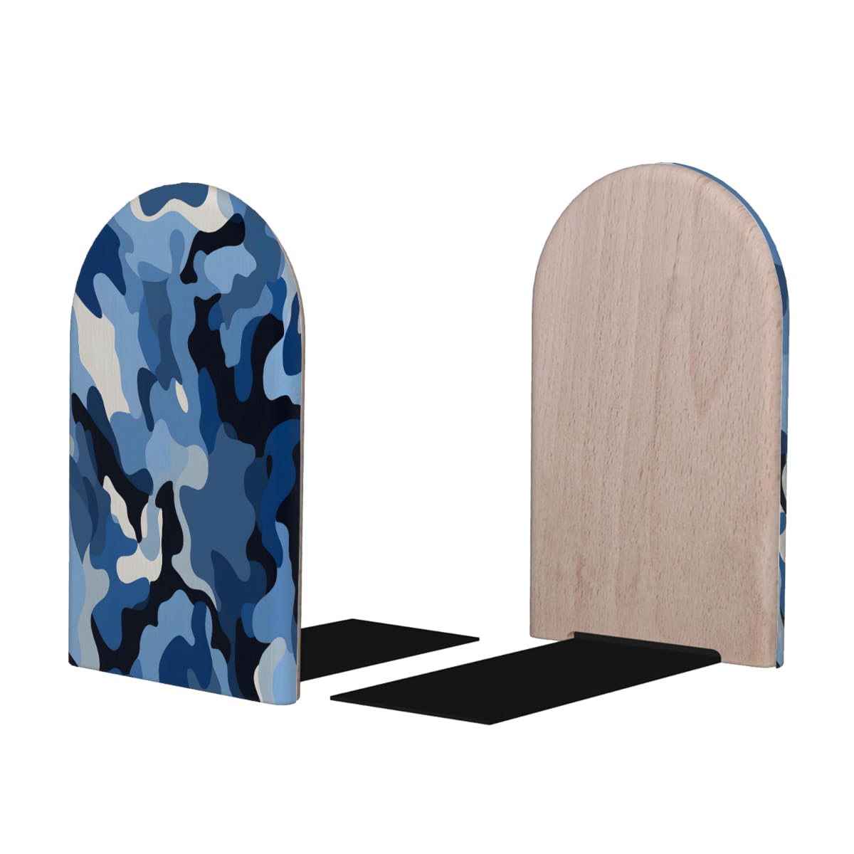(2 PCS/1 Pairs) Wood Bookends Purple Black Camouflage Decorative Wood Bookends for Student School Shelves Kids Room Desk Home Office Book Stoppers for Holiding Books 5x3 Inch