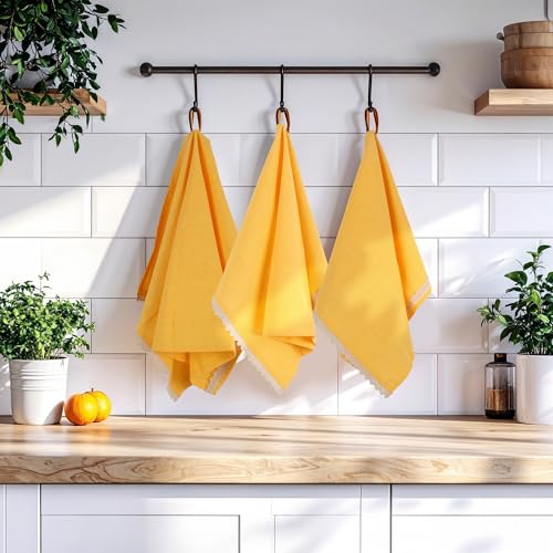 Image of FINGERCRAFT Kitchen Cloth 100% Soft High GSM Cotton Fabric Kitchen Towel, 20 x 30 Inches Perfect Size for Kitchen Uses, Set of 6, Multipurpose Use as Dish Towel, Bar Towel (Yellow)