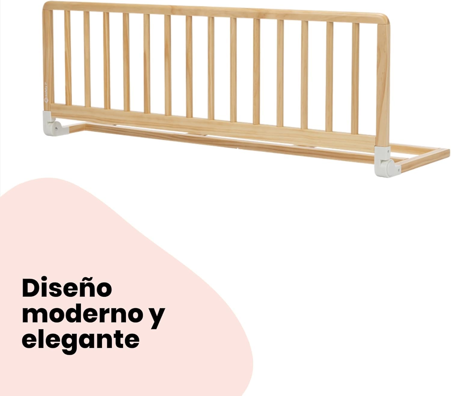 Safety 1st Wooden Bed Rail 110 cm, Barrera Seguridad Niños Cama, 18M-5A, Barrera Cama Niños Reclinable, Bloqueo Automático, FSC® 100 % Madera certificada, Fácil de Plegar y Guardar, Natural Wood