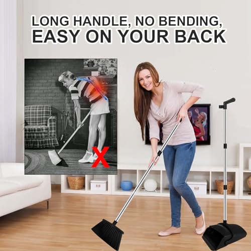 Image of Broom and Dustpan Set, Household Broom with Dustpan Combo Set, 51 inch Long Handle, Dust Pan Set for Kitchen Office Lobby Floor