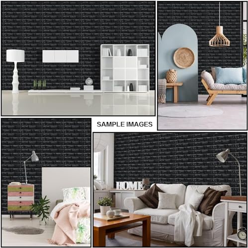 Image of Self-Adhesive Waterproof PE Foam 3D Wall Panels Wallpaper Sticker for Bathroom, Living Room, and Home Decoration (70 x 77cm, Appx. 5.8Sq Feet) (100, Black)