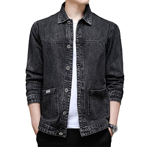 Veste en jean pour homme SaoBiiu noire en taille M avec col rabattable décontracté
