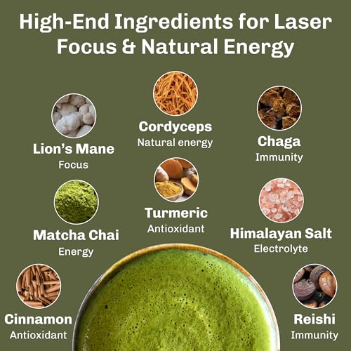 Image of MUDWTR Mushroom Matcha Powder | 3,000mg of Adaptogenic Mushrooms | Japanese Matcha Powder Blend | USDA Organic | Energy, Focus & Immunity Support | Lion's Mane, Chaga, Reishi, Cordyceps | 30 Servings