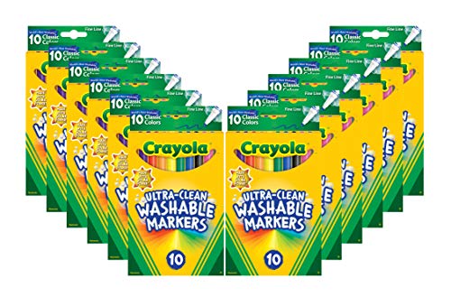 Crayola Washable Fine Line Markers, 12 Sets of 10ct Markers, Gifts