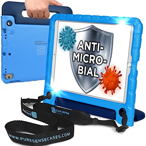 Pure Sense Buddy Antimicrobial Kids Case for iPad 10.2-inch iPad 9th, 8th, 7th Generation (2021,2020,2019), iPad Pro 10.5, iPad Air 3 | Strap, Clean Spray