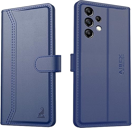 Image of AIBEX Compatible for Samsung A23 5G Flip Cover Leather Finish | Inside TPU with Card Pockets | Wallet Stand | Complete Protection Flip Case - Blue