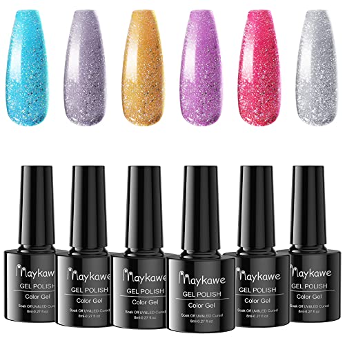 Maykawe Lot de 6 paillettes Vernis Semi Permanent Cover