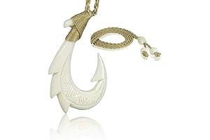 Genuine Hawaiian Hand Carved Bone Fish Hook Necklace for Men