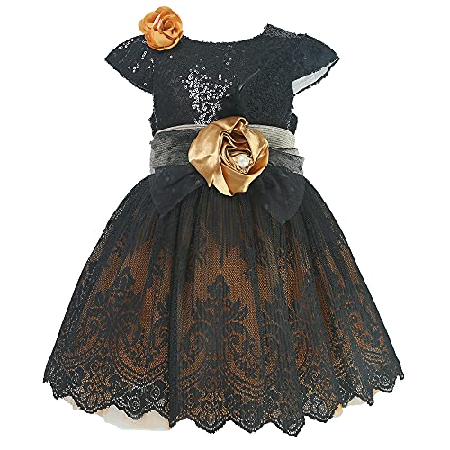 ANA GARMENTS Sequence Gold Black, 3 Years Party Dresses for Girls, Dress for Toddler Girl, Girls Dresses, Perfect for Occasions, Flower Girl Dresses, Peasant Dress, Swing Party Dresses
