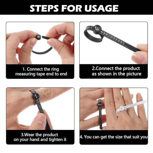 Image of 3 PCS Ring Sizer Measuring Tool with Magnifying Glass,Jewelry Sizing Kit for Accurate Ring and Finger Measurement, Includes White, Black, and Pink Adjustable Ring Sizers