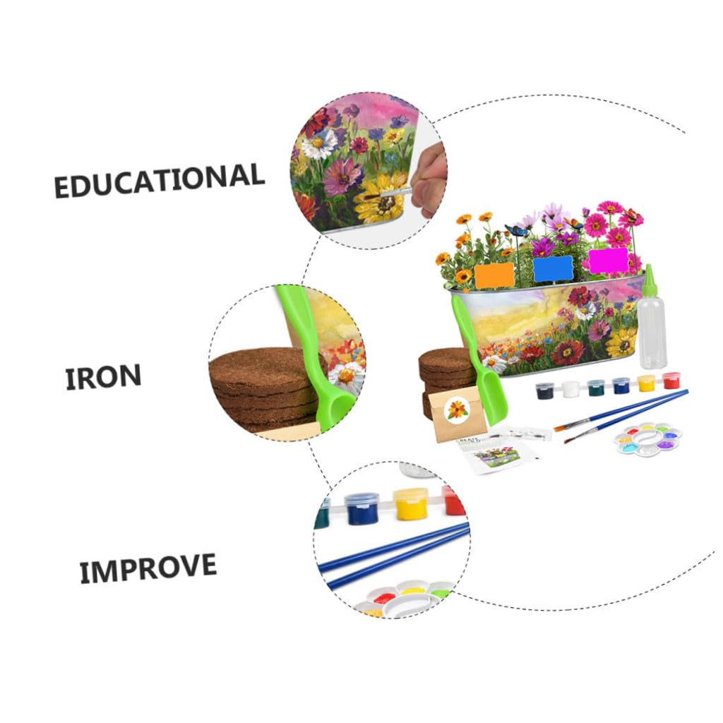 Kit de Jardinería Herramientas DIY para Plantar Flores y Hierbas Aromáticas, Maceta de Hierro para Interior, Juego Educativo de Cultivo y Manualidades Creativas