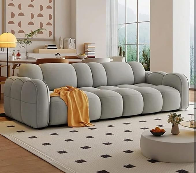Image of CRAFTCITY Contemporary Wool 3 Seater Sofa with Sewn Pillow Back for Living Room (Grey)