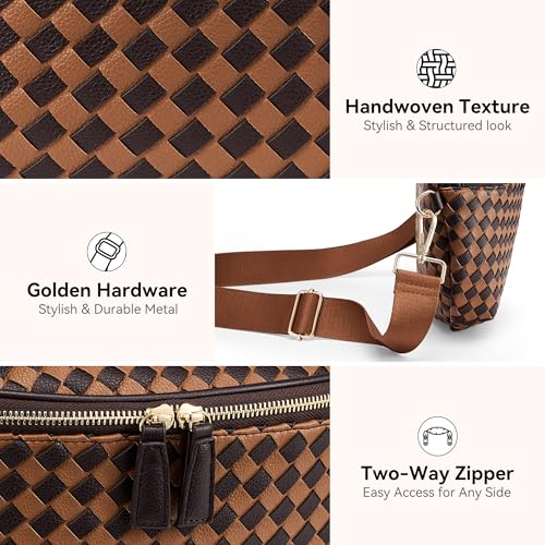 Image of KALIDI Woven Crossbody Bag for Women Travel Vegan Leather Checkered Bum Bag | Fanny Packs for Woman Trendy Cross Body Sling Purse for Casual Everyday Daily Errands Shopping Trip Festival