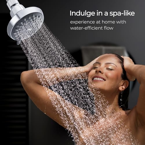 Image of Mila Bleu Multi-Function Overhead Shower Head | 3 Spray Modes - Massage, Rain, Mix (Rain + Massage) | Chrome Finish Round Wall-Mount Showerhead | Durable ABS, Easy Install