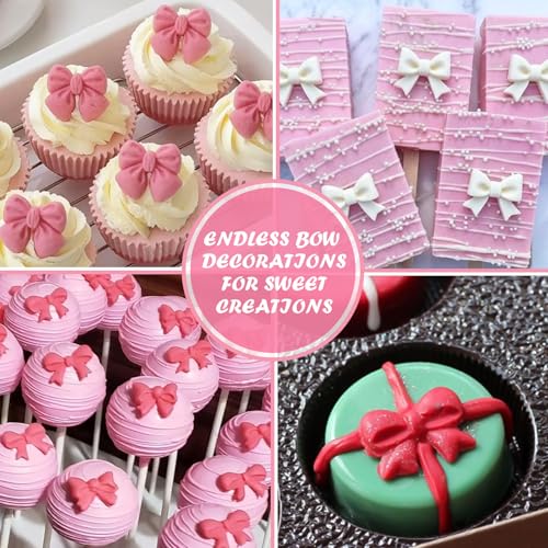 Image of HKNMTT Mini Bow Silicone Molds for Candy Fondant Chocolate Clay Cake Sugar Cake Pop Decorating, 16 Cavities Cute Shapes DIY Cupcake Toppers Craft Birthday Moulds