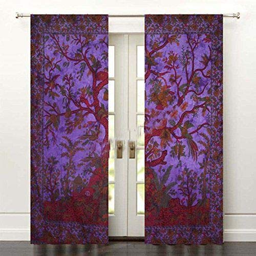 RadhykrishnafashionsRadhykrishnafashions Beautiful Mandala Tapestry Curtains, Tapestry Drapes, Mandala Wall Hanging, Indian Curtains Mandala Bohemian Decor Window Treatment Door Hanging Curtain (Purple T.L.)