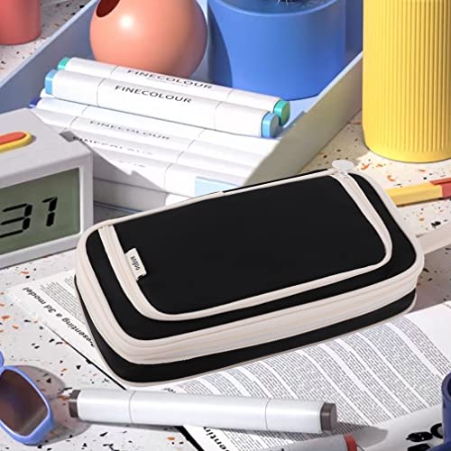 Image of iSuperb Big Capacity Pencil Case Large Pencil Pouch Portable Pen Bag with 2 Compartments Black Pen Organizer for School Teen Boys Girls Men Women
