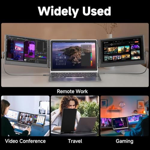 Image of Triple Laptop Screen Extender, Upgraded 14 inch 1080P FHD IPS Laptop Monitor Extender, Plug & Play LCD Type-C /USB-A /HDMI Travel Monitor for Laptops 13 inch-17 inch, Fits Windows Mac Linux Chrome