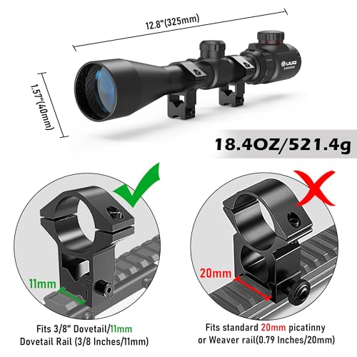 UUQ 3-9×40 Rifle Scope with Red/Green Illumination and Rangefinder Reticle-Includes Batteries,Fits 11mm Free Mounts,Waterproof and Fog-Proof