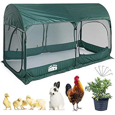 ANC POP Portable Chicken Run Large Pop-Up Chicken Pen for Small Animals Outdoor Gardening Net with 3 Doors and Handbag, Easy to Install and Storage, Green Cover