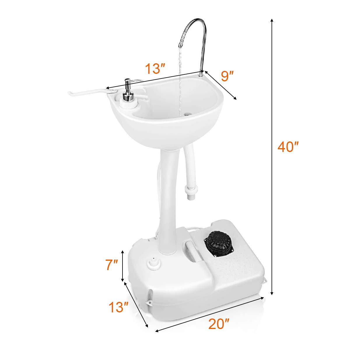 GOPLUS - Fregadero de camping portátil con bomba de pie y ruedas, estación de lavado con depósito de agua, 17 L, dispensador de jabón para viajes, pícnic, senderismo