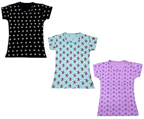 Image of indi weaves Girls Printed Cotton Half Sleeves Tshirts (Pack of 3)