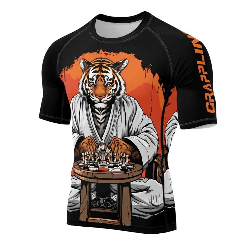 Tiger Short Sleeve Compression Rash Guard Men’s Baselayer Combat Shirts Jiu Jitsu MMA BJJ No Gi Training2