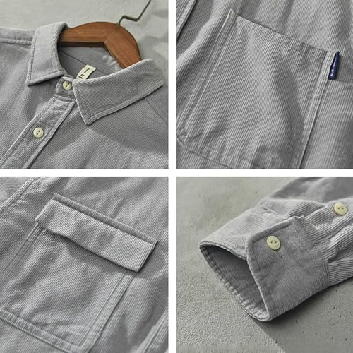 ACLCSHM Mens Long Sleeve Corduroy Shirts Button Down Cargo Corduroy Shirts Jacket With Pockets Plain Soft Warm3