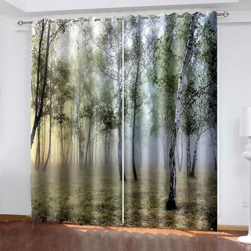 ANAZOZ Cortinas Salon Balcon con Ojales,2 x 214W x 274H CM,2 Paneles Cortinas Salón Opaca Árboles Psicodélico Cortina Verde Salon