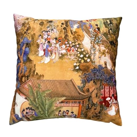 whooplaArt Decorative Velvet Pillow Cover Beauty Girl Double Sides Asian Lady Royal Court Chinese Style Pillowcases 18x18 Inch 45cm (LC-1190)