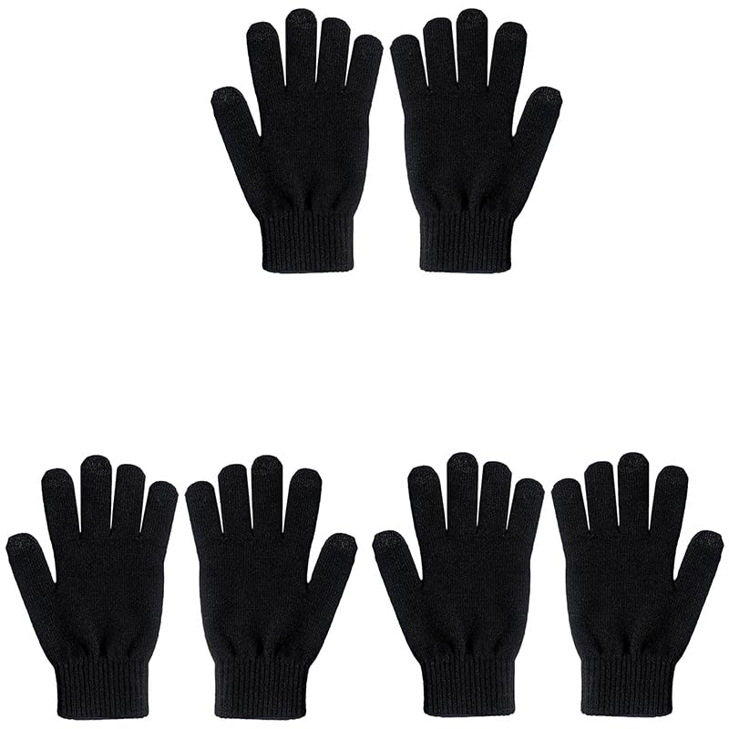 Winter Warm Thermal Woolen Gloves Combo For Men & Women | Reusable Washable Woolen Knitted Hand Gloves Free Size | Unisex Adult Size | Set of 3, Black-image-32