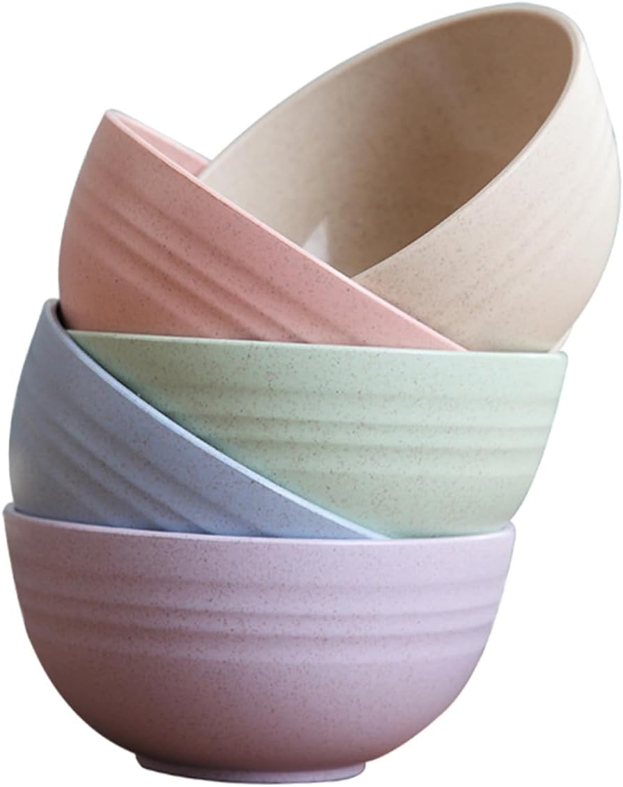 PRETYZOOM 5pcs Wheat Straw Serving Bowl Set, 13.5cm round Kitchen Bowls