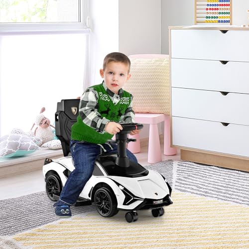 SOARS Lamborghini Rutschauto, Rutschfahrzeug mit Abnehmbarer Schiebstange, Universalrädern, Stauraum, Scheinwerfern, USB-Anschluss, Musik, Spielzeugauto für Kinder ab 1 Jahr (Weiß) – Bild 4