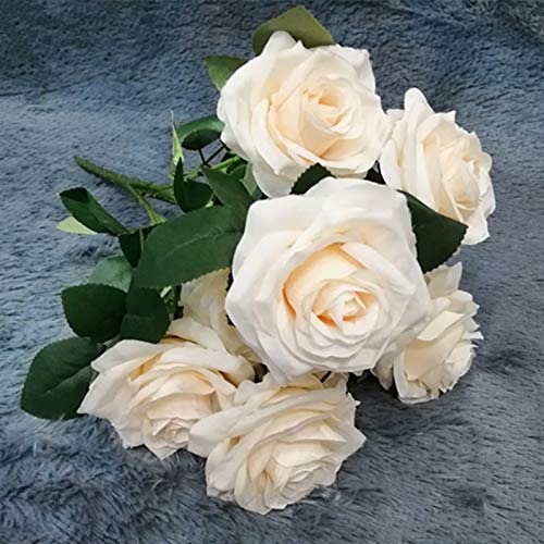 ZIHANJIAU 10 Heads Silk Artificial Rose Flowers Fake flower Bouquet Buch Wedding Home Party Decor (Beige)
