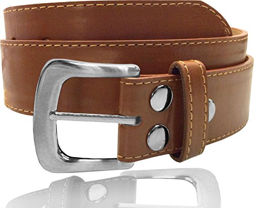 EURO Womens Thick Wide Stitched Leather Belt - MAP019A - Tan M2