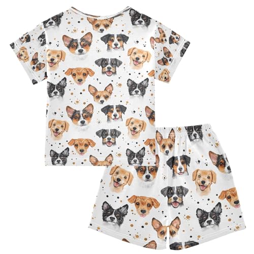 ALAZA Pug Dog Head Polka Dots Pajamas Set Short Sleeve Cotton Sleepwear Summer Pjs 2 Piece 5-14Y2