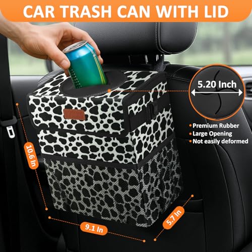 Image of Vankor Car Trash Can for Car Cute,Bag Bin Hanging Waterproof Automotive Garbage Cans Leak Proof Vehicle Trash Can Cow Print