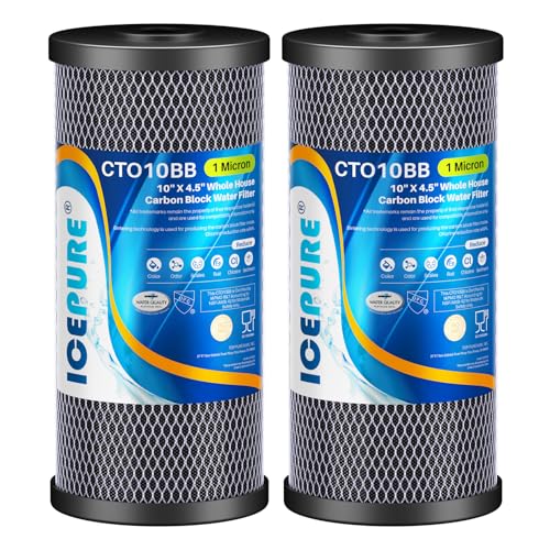 ICEPURE 10"X4.5",1 Microns Whole House Sediment Activated Carbon Water Filter Compatible with Dupont WFHDC8001, EP Series,EPM Series, CB-BB-10, GE FXHTC, GXWH40L, GXWH35F, GNWH38S, CTO10BB,2PACK