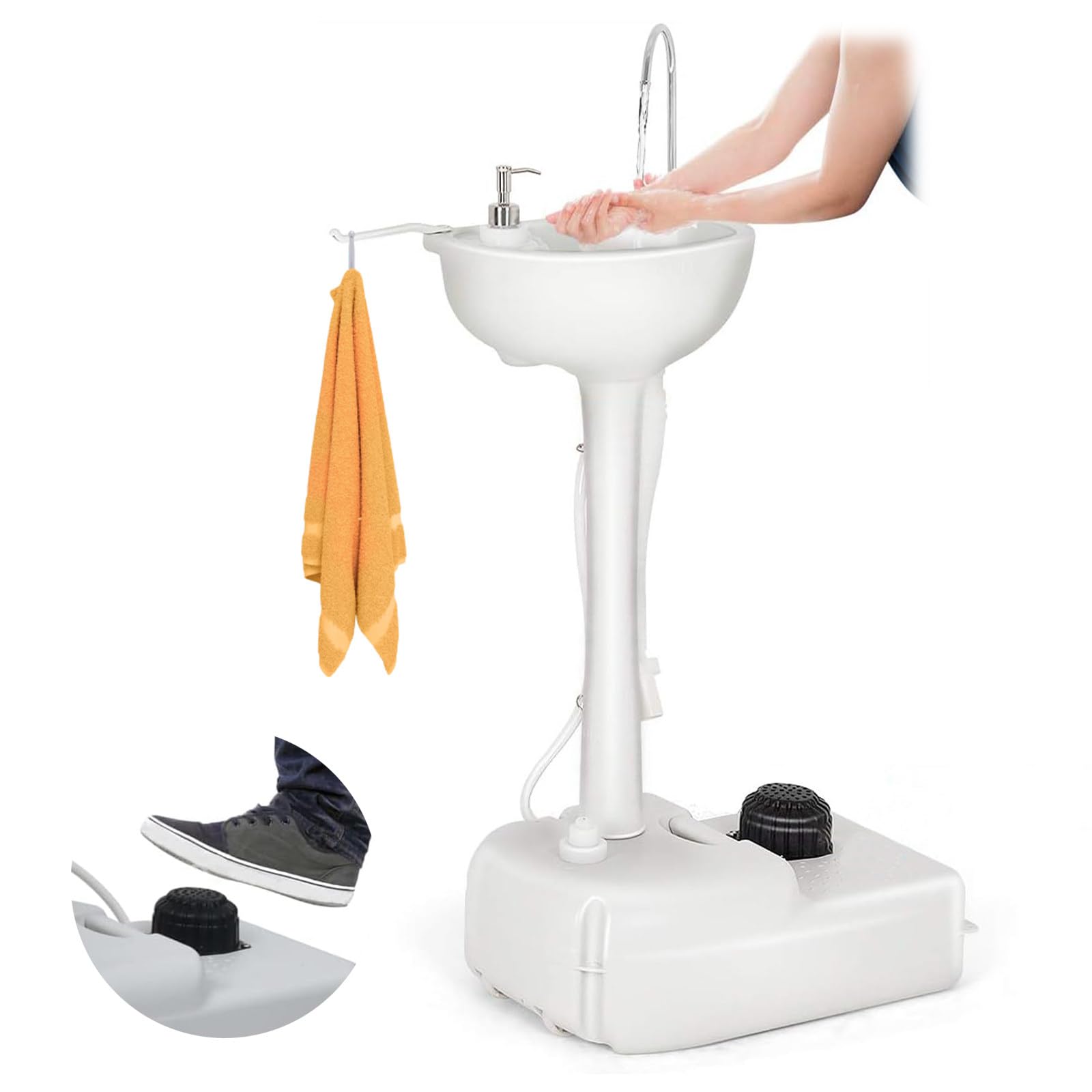 Lavandino portatile da campeggio, con capacità di 17 litri, supporto per lavabo con ruote, portasciugamani e dispenser di sapone, stazione lavamani per eventi all'aperto, raduni, luoghi di lavoro