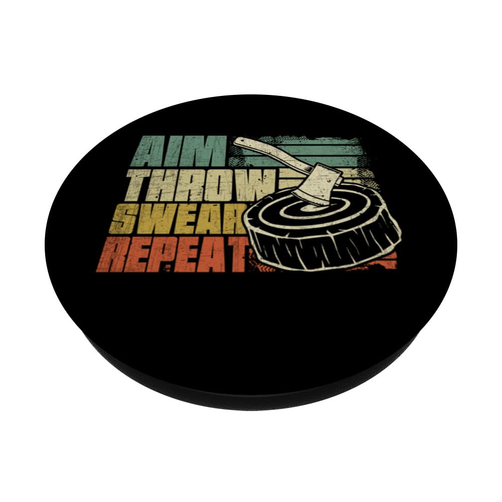 Aim Throw Swear Repeat Axe Thrower Funny Axe Throwing PopSockets Swappable PopGrip, Black - Image 2