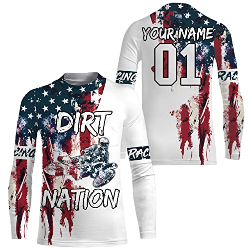 Patriotic Motocross Jersey Dirt Nation Adult&Kid UPF30+ Custom American Flag MX Racing Motorcycle NMS960