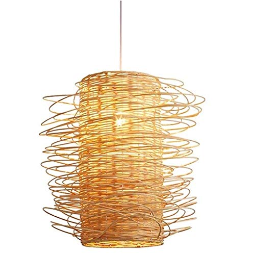 Lustre bambou rotin naturel E27 cylindrique spirale suspendu pour salon