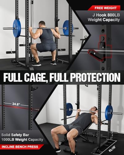 Image of C1-V4 Power Cage, 2000LBS Squat Rack with LAT Pulldown, Multi-Function Weight Cage Strength Training Machine, Workout Cage with More Attachments for Home Gym Garage