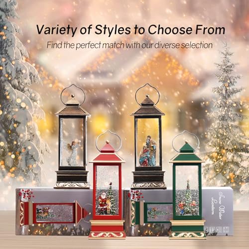 12\" Christmas Snow Globe Lantern with Angel and Dove - Water Glittering LED Light Lantern with Music - Vintage Xmas Angel Gifts - USB Plug or Battery Operated Home Decor (Angel)