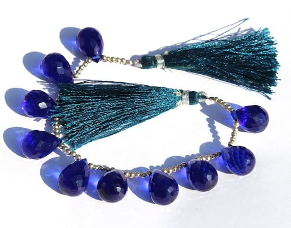 Quartz bleu en perle briolette goutte facettée 11x16mm pour matériel de loisirs créatifs