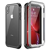 iPhone XR Case, ATOP Full-Body Rugged Armor Cover Case with Built-in Screen Protector Support Wireless Charging Thin Clear Case for iPhone XR 6.1 Inch 2018 (Black/Clear)
