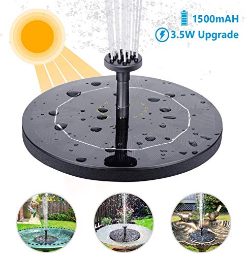 AISITIN Fontana Solare 3.5W Fontana Solare per Giardino con Pompa ad Acqua con Batteria da 1500 Ah, Piastra Galleggiante Circolare con 6 Ugelli per Ornamenti per Uccelli, Acquario, Stagno o Giardino