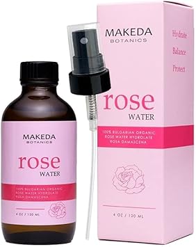 Makeda Botanics Agua de Rosas, Hidrolato de Rosas de Damasco búlgara, Tonico Facial hidratante natural para piel y cabello sensibles, 4 fl oz/120 ml